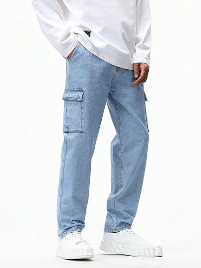 MID BLUE 6 POCKET BAGGY JEANS